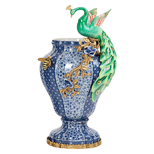 Ваза фарфоровая синяя с фигуркой павлина Peacock