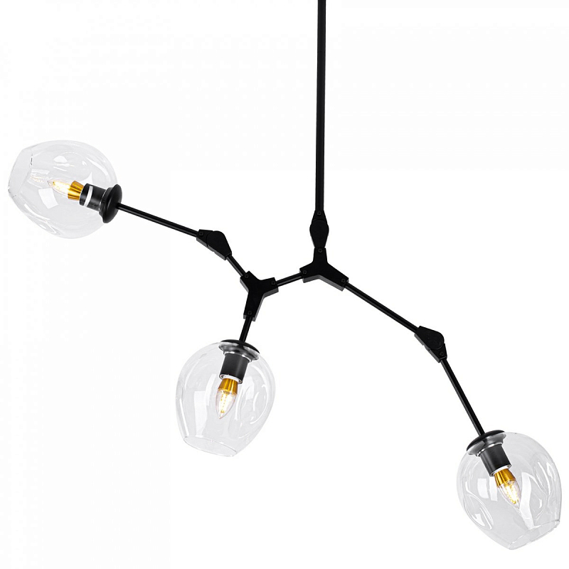 Люстра Сrumpled Glass Bubble Chandelier Black 3 плафона   Прозрачный в Перми | Loft Concept 