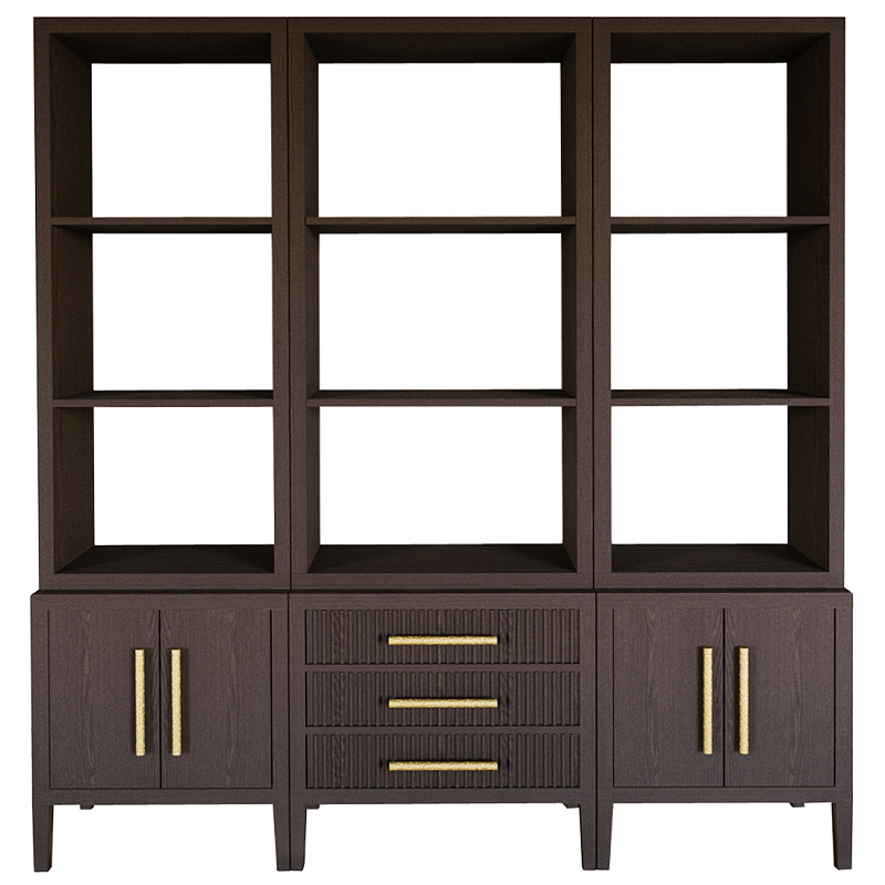 Модульный стеллаж Primo из трех составных элементов Темный орех Темный дуб Золотой в Перми | Loft Concept 