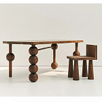 Обеденный стол деревянный с круглыми декоративными элементами на ножках Koko варинант исполнения - 5 | Loft Concept в Перми