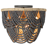 Круглый потолочный светильник с подвесками из круглых деревянных бусин Wooden Beads Black Ceiling Lamp варинант исполнения - 1 | Loft Concept в Перми