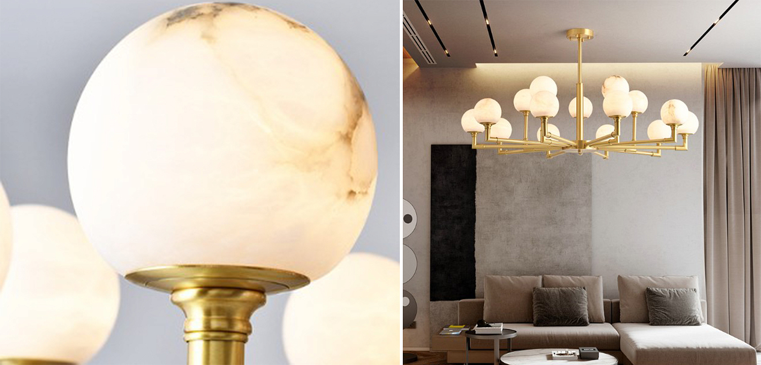 Дизайнерская люстра 15 плафонов из натурального мрамора Marble Plafond Chandelier Дизайнерская люстра 15 плафонов из натурального мрамора Marble Plafond Chandelier - Loft-Concept в Перми