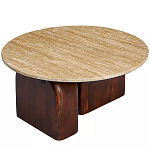 Кофейный столик с круглой столешницей на 2-х массивных деревянных ножках Tandem Travertine and Wood варинант исполнения - 2 | Loft Concept в Перми