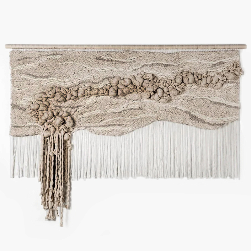 Современное Текстильное Панно "Река и Камни"  Бежевый в Перми | Loft Concept 