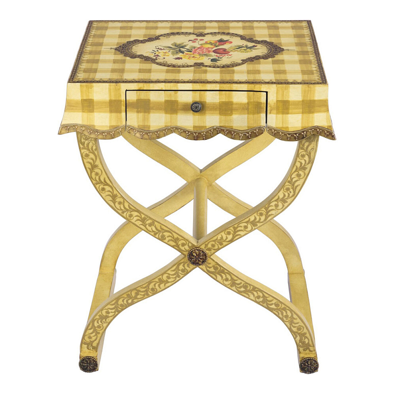 Приставной столик с ящиком в стиле ретро Vintage Rustic Tablecloth Желтый Мульти в Перми | Loft Concept 