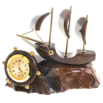 Часы настольные в виде парусника из натурального камня Обсидиан Sailboat Stone Clock варинант исполнения - 1 | Loft Concept в Перми