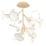 Потолочный светильник с золотыми ветвями и белыми лепестками на круглом рельефном основании Wintery flovers варинант исполнения - 1 | Loft Concept в Перми