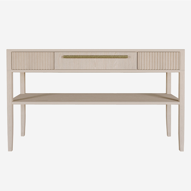 Дизайнерская Консоль с полкой и ящиком Primo Светлый дуб Древесина Золотой в Перми | Loft Concept 