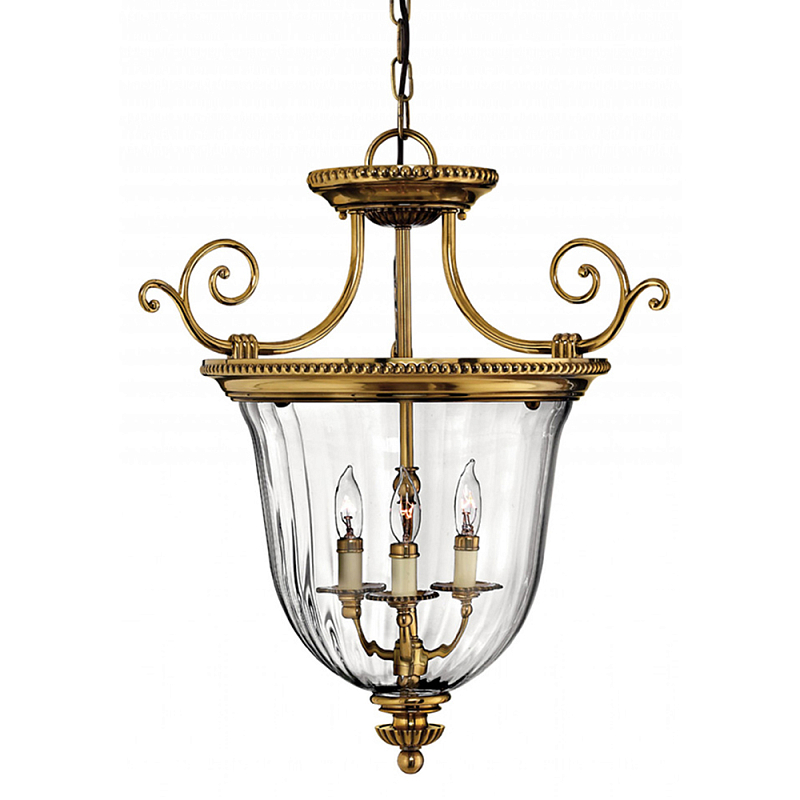 Люстра подвесная цвета латунь с прозрачным стеклянным плафоном и тремя лампами в классическом стиле на цепи Hinkley Латунь Прозрачное Стекло в Перми | Loft Concept 