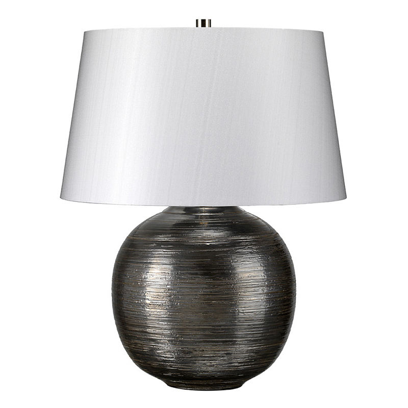 Настольная лампа с круглым фарфоровым основанием ручной работы с покрытием глазурью и белым абажуром из искусственного шелка Elstead Lighting Серый Серебряный в Перми | Loft Concept 