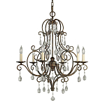 Люстра бронзового цвета с 6-ю лампами и подвесками из оптического стекла в классическом стиле Feiss варинант исполнения - 1 | Loft Concept в Перми