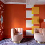 Обои ручная роспись Chez Nina by India Mahdavi Lantana colourway on Arancio dyed silk варинант исполнения - 2 | Loft Concept в Перми