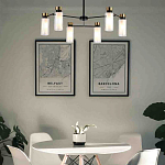 Люстра потолочная с 6-ю цилиндрическими плафонами из стекла и черным каркасом Noir Poise варинант исполнения - 3 | Loft Concept в Перми