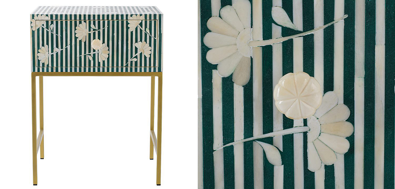 Тумбочка Green Flower Indian Bone Inlay nightstand Тумбочка Green Flower Indian Bone Inlay nightstand - Loft-Concept в Перми