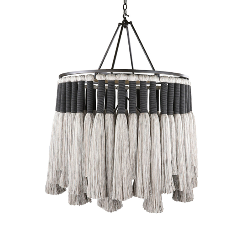 Люстра круглая плетеная с кисточками Boho Tassel Chandelier Серый Люстра круглая плетеная с кисточками Boho Tassel Chandelier Серый в Перми | Loft Concept