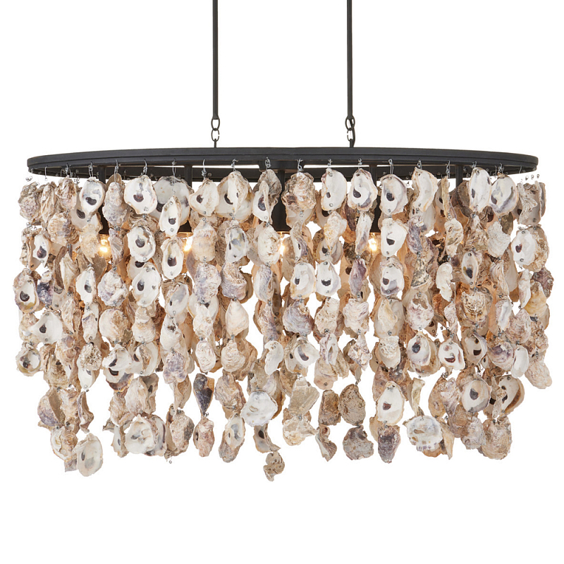Люстра овальная с подвесками из устричных раковин Sea Ravens Черный в Перми | Loft Concept 