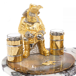 Икорница со стопками с декором "Рыбак с санями" с гравировкой на подставке из натуральных камней Агат Мрамор Decorative Cavair Dishes варинант исполнения - 2 | Loft Concept в Перми