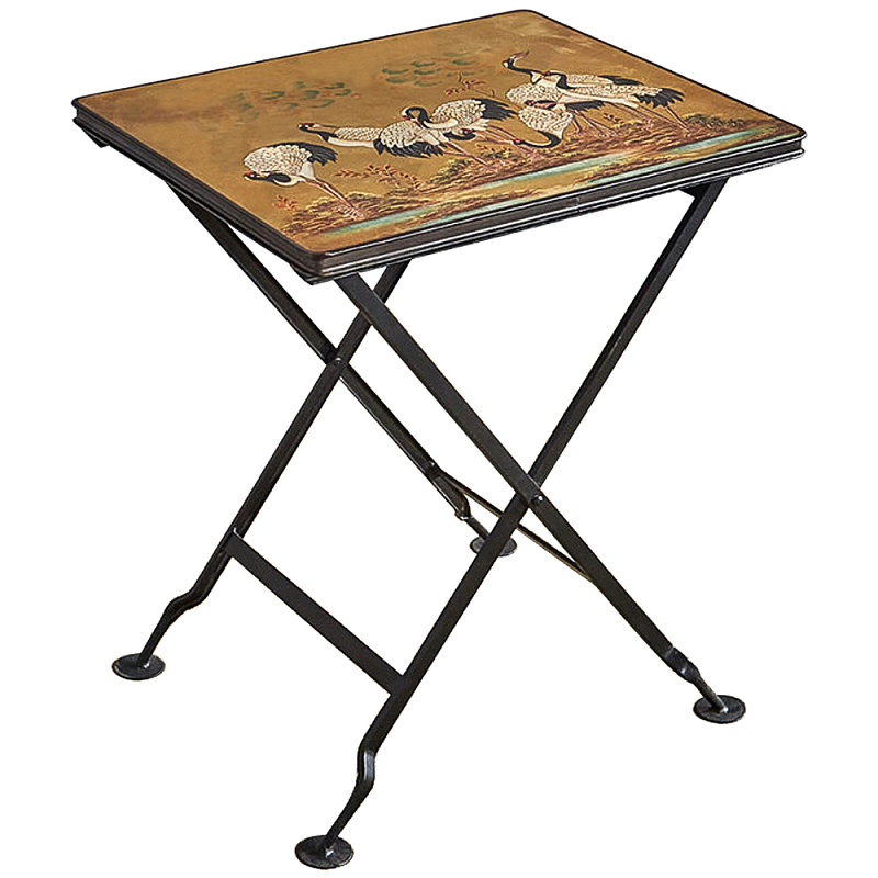 Приставной столик складной Chinoiserie Cranes Side Table Золотой Черный Мульти Приставной столик складной Chinoiserie Cranes Side Table Золотой Черный Мульти в Перми | Loft Concept
