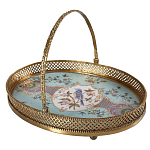 Блюдо овальное с ручкой и голубым фарфоровым дном с цветочным рисунком Blue Garden варинант исполнения - 1 | Loft Concept в Перми