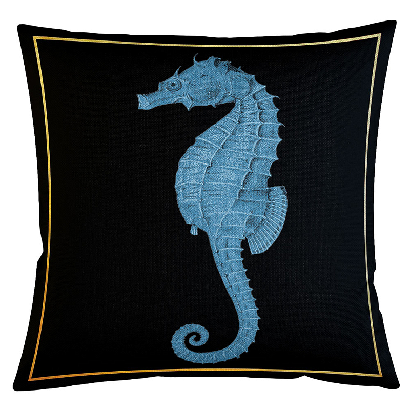 Декоративная подушка Blue Seahorse Бежевый Черный Морская синь Декоративная подушка Blue Seahorse Бежевый Черный Морская синь в Перми | Loft Concept