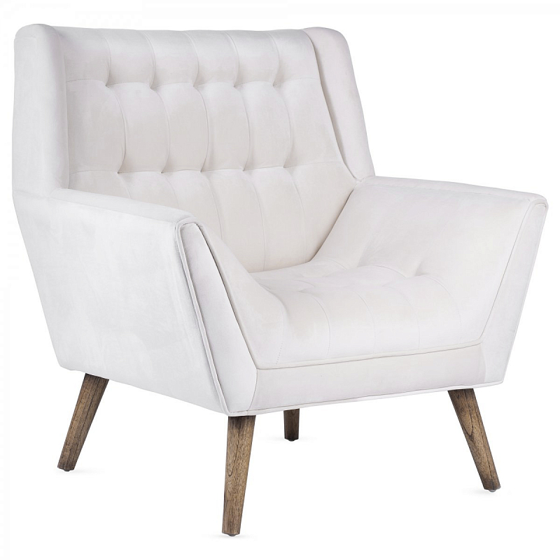 Кресло Danish Modern Armchair Tufted Accent белый велюр ivory ( слоновая кость ) в Перми | Loft Concept 