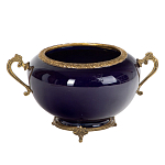 Чаша темно-синяя фарфоровая с бронзовыми ручками и ажурным ободком Eden Garden варинант исполнения - 1 | Loft Concept в Перми