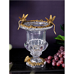 Ваза из прозрачного стекла на бронзовой подставке с ободком и ручками в виде стрекоз Eden Garden варинант исполнения - 2 | Loft Concept в Перми