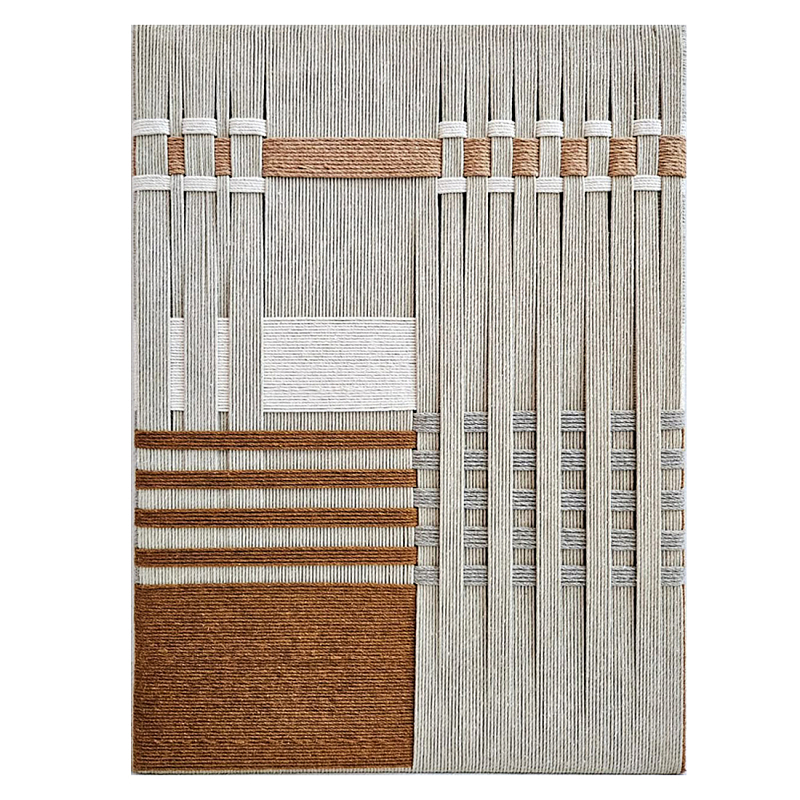 Панно из шнура Бежевая геометрическая абстракция wall panel line beige  Коричневый Молочный в Перми | Loft Concept 
