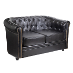 Диван кожаный двухместный на 4-х деревянных ножках из массива березы Logan Leather Seating black варинант исполнения - 1 | Loft Concept в Перми