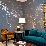 Обои ручная роспись Gingko Colourway SC-98 on Gun Metal dyed silk варинант исполнения - 1 | Loft Concept в Перми