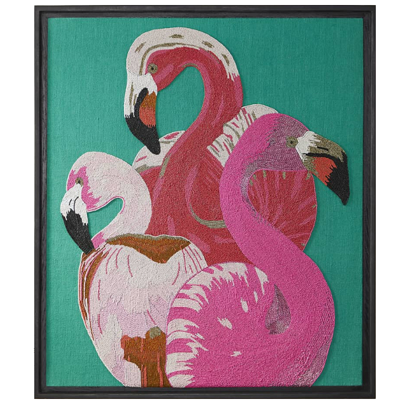 Картина Фламинго вышивка бисер Flamingo Beaded Wall Art Красный Розовый Бирюзовый в Перми | Loft Concept 