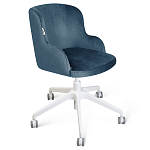 Стул с мягкой синей обивкой из велюра и подъемно-поворотным механизмом на белых колесиках Harper Blue and White варинант исполнения - 1 | Loft Concept в Перми