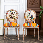 Стул бежевый в разноцветную полоску из натурального бука с изображением птиц и цветов Blooming Red Birds Colorful Stripes Chair варинант исполнения - 8 | Loft Concept в Перми