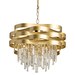 Люстра цвета матового золота с металлическими лентами и длинными прозрачными подвесками Gilded Waves варинант исполнения - 1 | Loft Concept в Перми