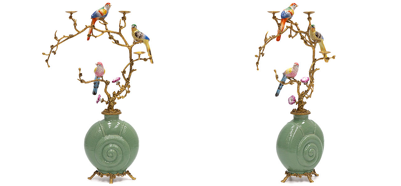Ваза фарфоровая зеленая с фигурками птиц Porcelain bird Ваза фарфоровая зеленая с фигурками птиц Porcelain bird - Loft-Concept в Перми