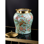 Ваза округлой формы из фарфора с рисунком и бронзовой крышкой Turquoise Blooming Garden варинант исполнения - 2 | Loft Concept в Перми