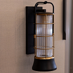 Настенный фонарь цилиндрической формы с рифленым стеклом в золотом каркасе на черном прямоугольном основании Eurofase варинант исполнения - 9 | Loft Concept в Перми