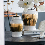 Ваза белая с крышкой и золотистыми фрагментами 46 см Chinoiserie Ceramics варинант исполнения - 1 | Loft Concept в Перми