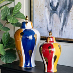 Ваза с крышкой и мазками синего и золого цвета на белом фоне Chinoiserie Ceramics варинант исполнения - 5 | Loft Concept в Перми