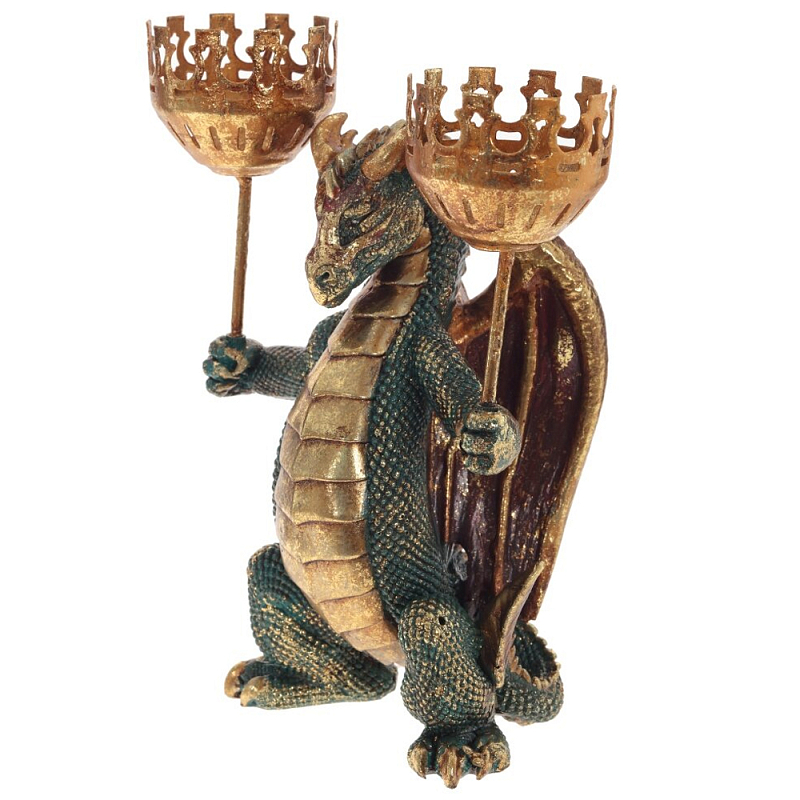 Подсвечник в виде дракона Dragon Candlestick Green Gold Золотой Зеленый Коричневый в Перми | Loft Concept 