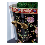 Кашпо из фарфора черная с цветочной росписью и бронзовой стрекозой Spring Garden варинант исполнения - 5 | Loft Concept в Перми