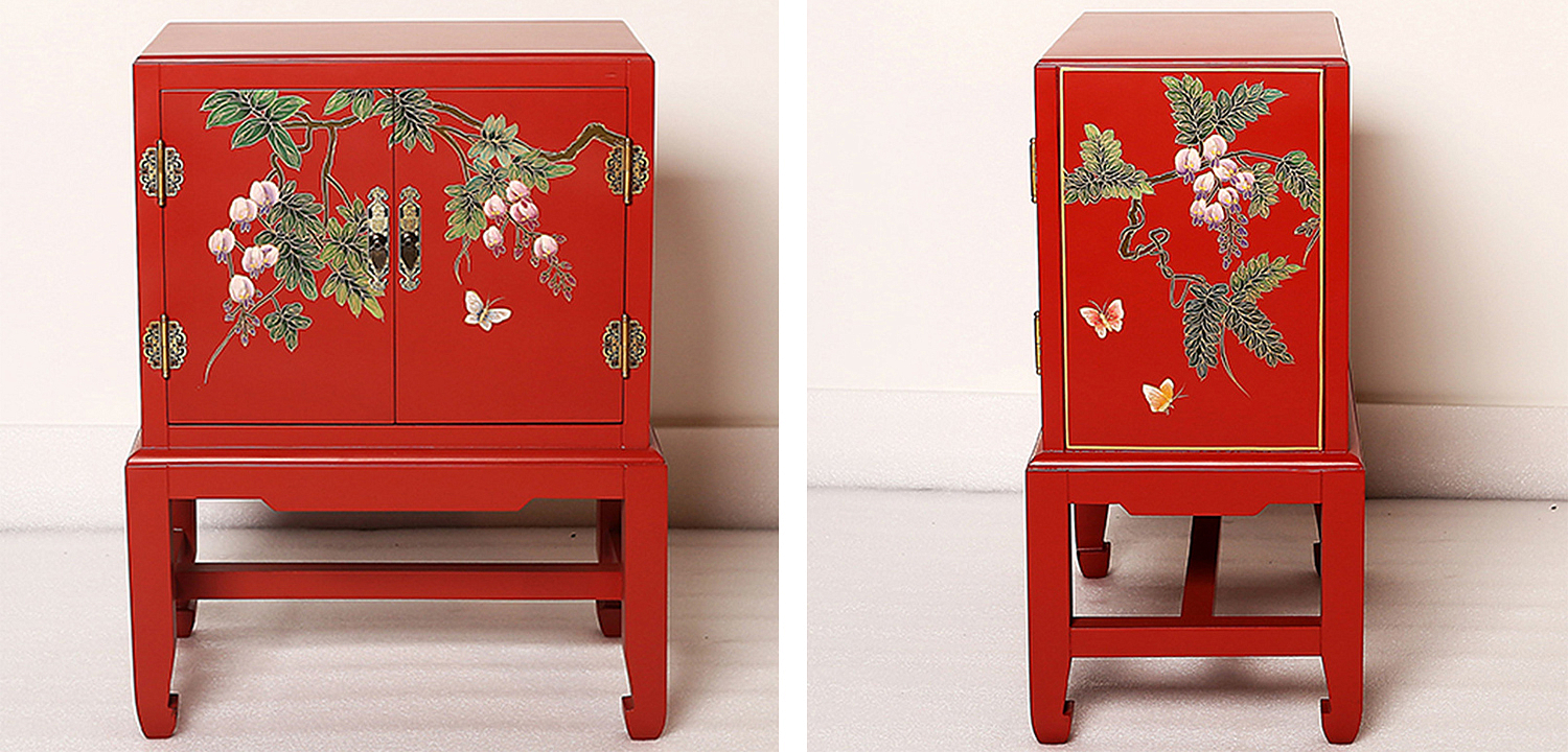 Красная Тумба в Китайском Стиле ручная роспись Бабочки и Ветвь Butterflies and Branch Nightstand Красная Тумба в Китайском Стиле ручная роспись Бабочки и Ветвь Butterflies and Branch Nightstand - Loft-Concept в Перми