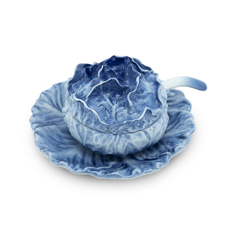 Супница SOUP BOWL CABBAGE SMALL W/PLATE D13 Blue Сапфирово-синий в Перми | Loft Concept 