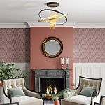 Люстра подвесная с 2-мя пересекающимися круглыми подвесами в черном и золотистом цвете и вертикальными подвесками Ring Horizontal варинант исполнения - 3 | Loft Concept в Перми