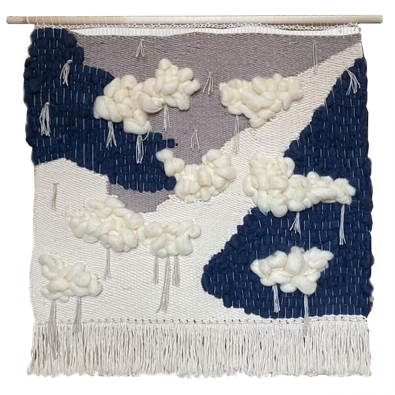 Гобелен из шерсти черно-белый Облака ivory ( слоновая кость ) Черный в Перми | Loft Concept 