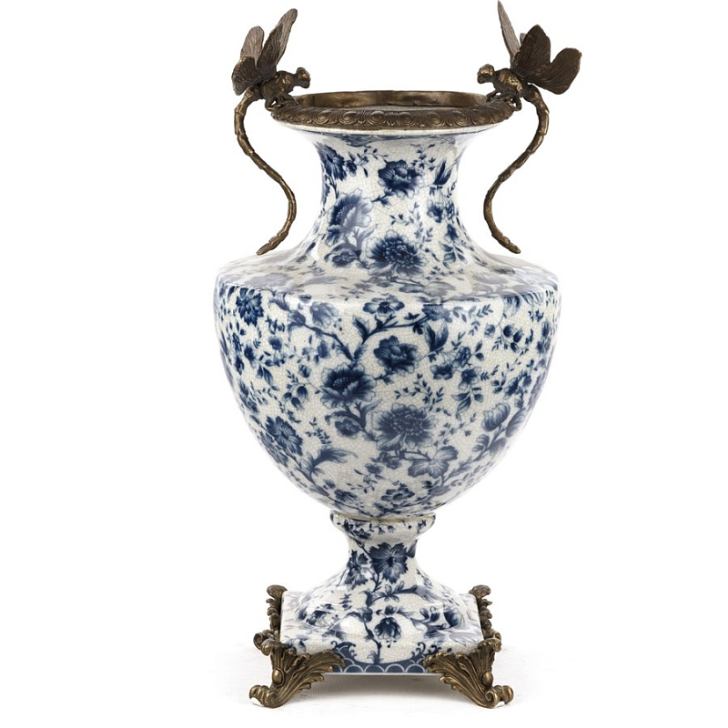Ваза White and Blue Flowers Vase Белый Бронза Синий Ваза White and Blue Flowers Vase Белый Бронза Синий в Перми | Loft Concept