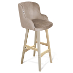 Барный стул со спинкой и подлокотниками на 4-х деревянных ножках Бежевый Велюр Ava Charm варинант исполнения - 1 | Loft Concept в Перми