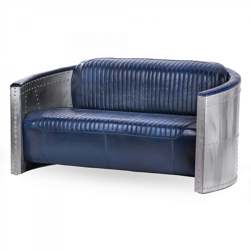 Диван Авиатор Sofa 2 seat синяя кожа Синий Алюминий Диван Авиатор Sofa 2 seat синяя кожа Синий Алюминий в Перми | Loft Concept