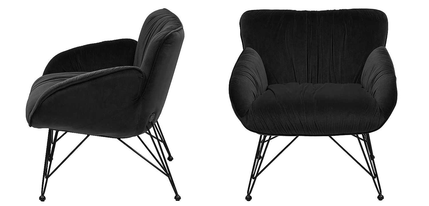 Чёрное кресло велюр на металлических ножках Kwame Black Armchair Чёрное кресло велюр на металлических ножках Kwame Black Armchair - Loft-Concept в Перми