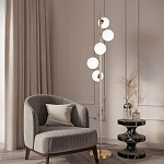 Торшер на золотом основании с 5-ю белыми шарообразными плафонами Bubble варинант исполнения - 4 | Loft Concept в Перми